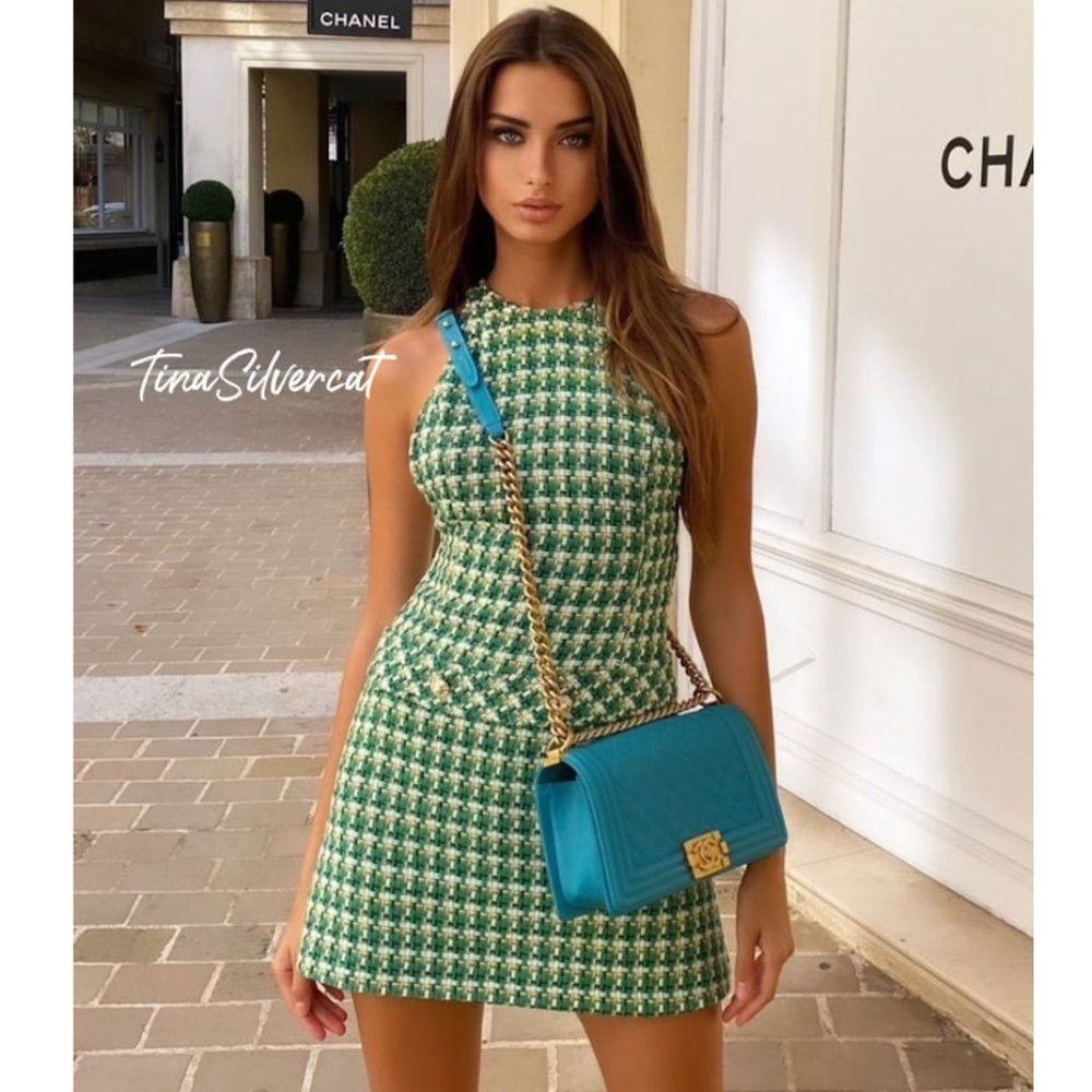 LAST ONE! BLOGGER'S FAVE! Zara Green Textured Weave Mini Dress Sz S, M, L NWT - Picture 11 of 17